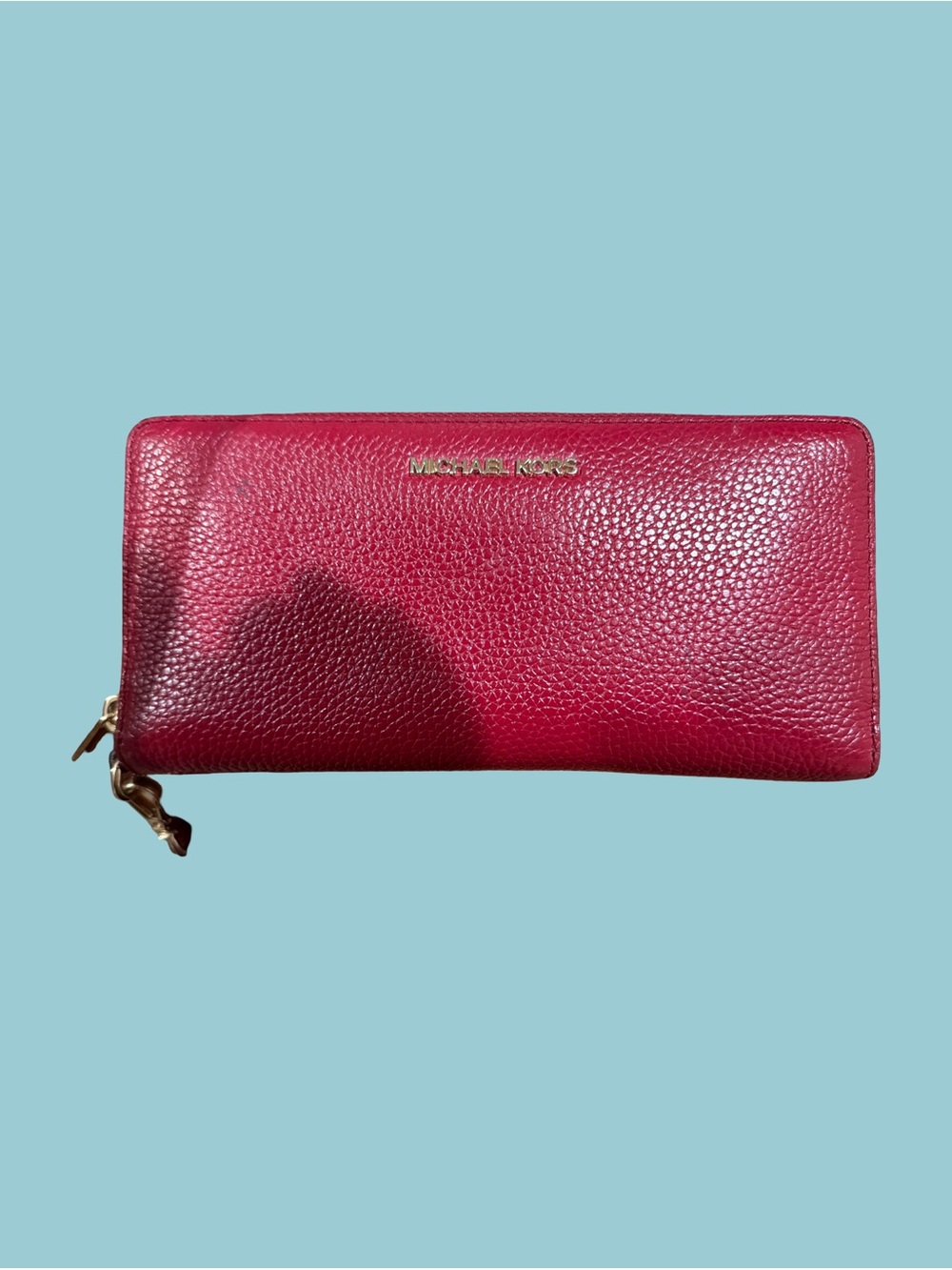 Michael Kors Raspberry Pebbled Leather Zip Wallet with Gold Hardware